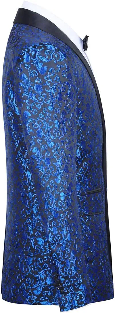 Cloudstyle Mens Floral Jacquard Dress Suit Jacket 1 Button Print Tux Blazer Sport Coat