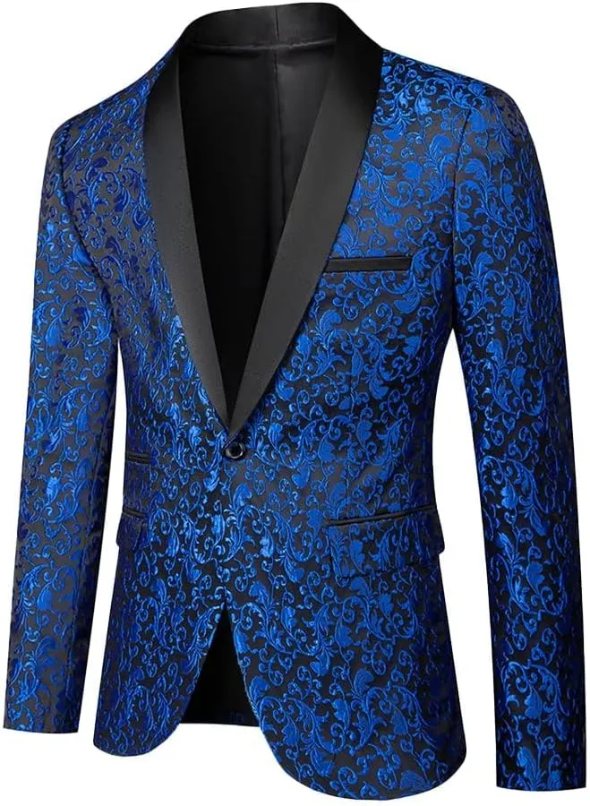 Cloudstyle Mens Floral Jacquard Dress Suit Jacket 1 Button Print Tux Blazer Sport Coat
