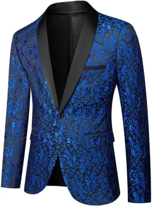 Cloudstyle Mens Floral Jacquard Dress Suit Jacket 1 Button Print Tux Blazer Sport Coat