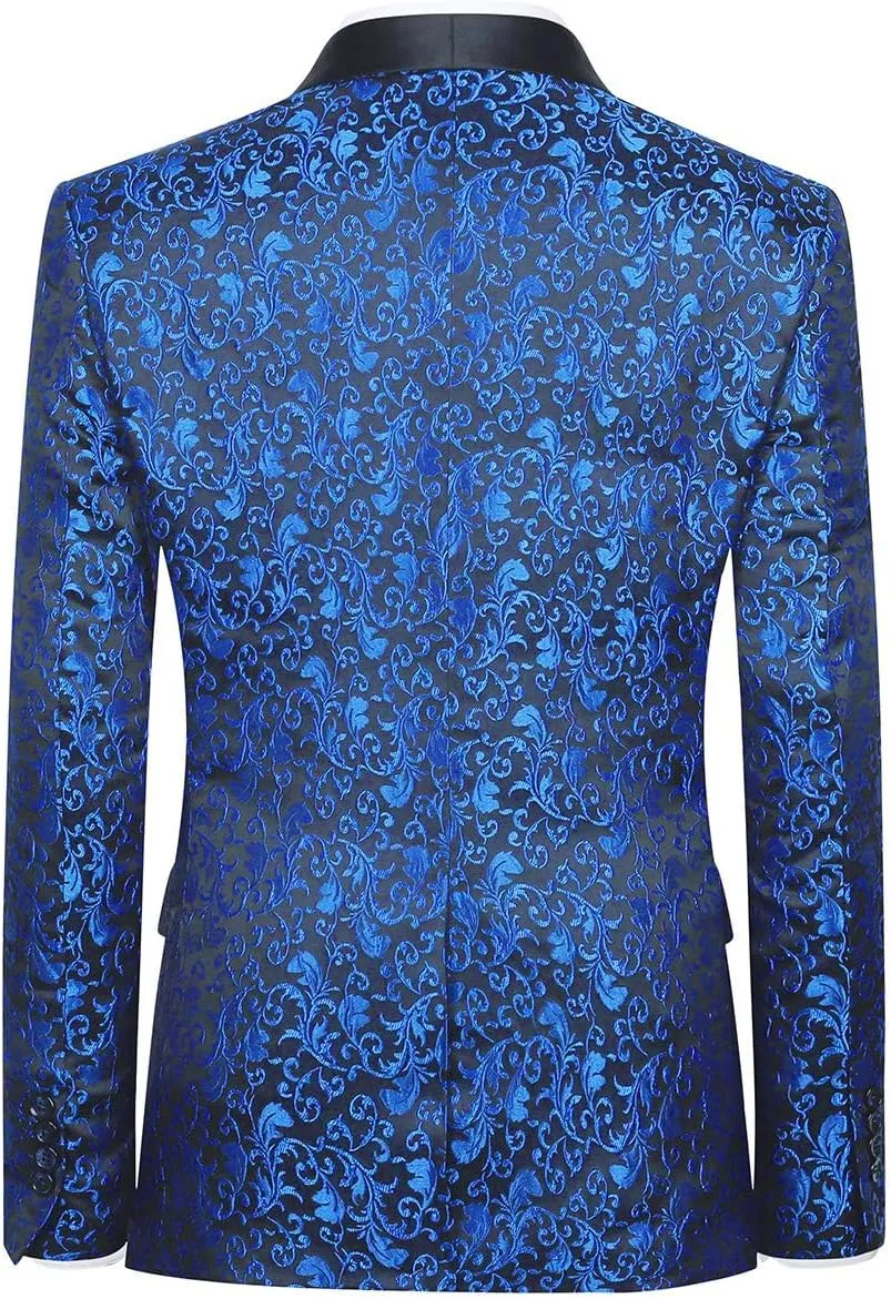 Cloudstyle Mens Floral Jacquard Dress Suit Jacket 1 Button Print Tux Blazer Sport Coat