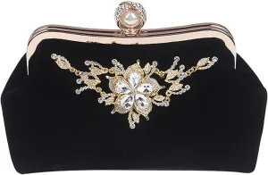 Clutch Purses for Women Elegant Diamond Pearl Handbag Crystal Flower Evening Clutch for Weddings Parties