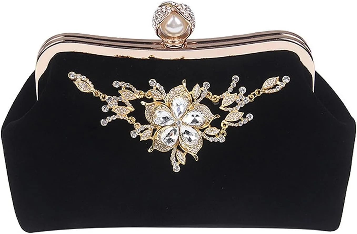 Clutch Purses for Women Elegant Diamond Pearl Handbag Crystal Flower Evening Clutch for Weddings Parties