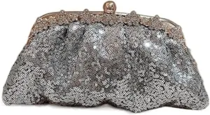 Clutch Purses for Women Glittering Sequins Ruched Evening Bag with Rhinestone Decor Women's Chain Clutch Purse for Wedding, Banquet, and Party