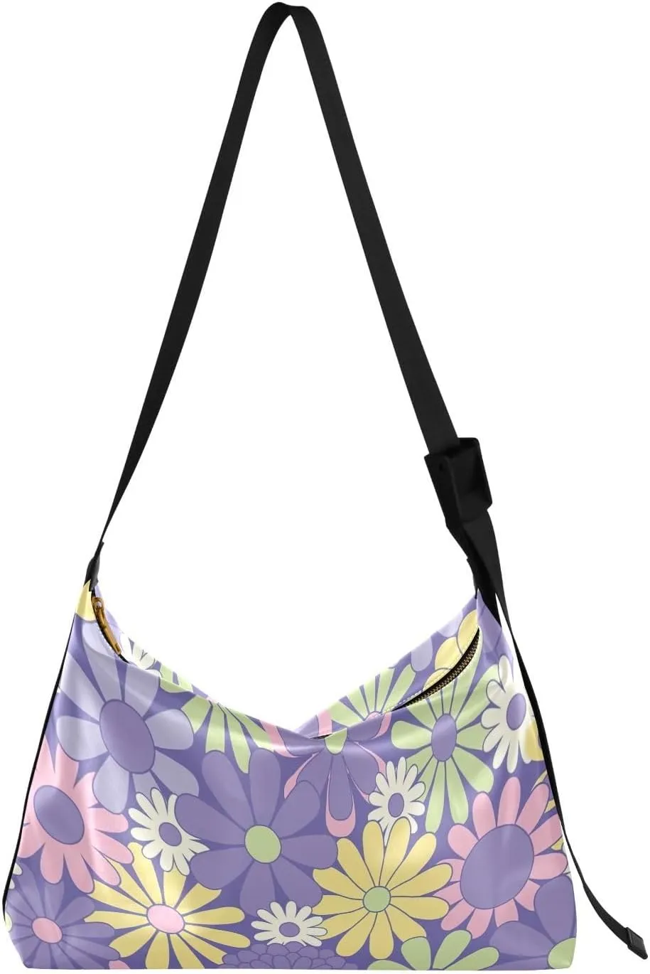 Colorful Floral Flowers Purple Ladies Leather Purses Hobo Large Purses Cute Floral Print Women Hobo Purse