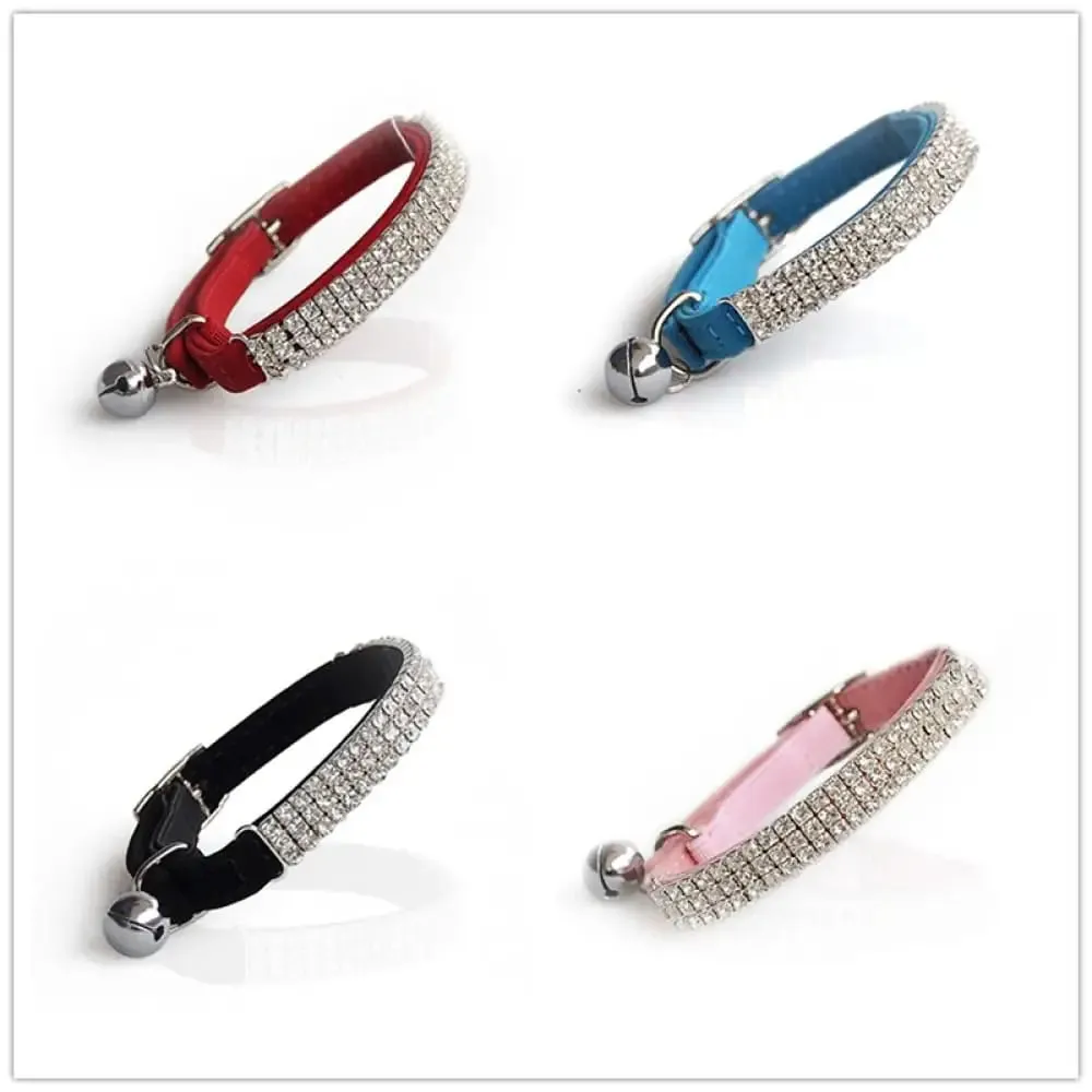 Comfortable Adjustable Soft Velvet Padded Rhinestone Bell Collar for Small Dogs