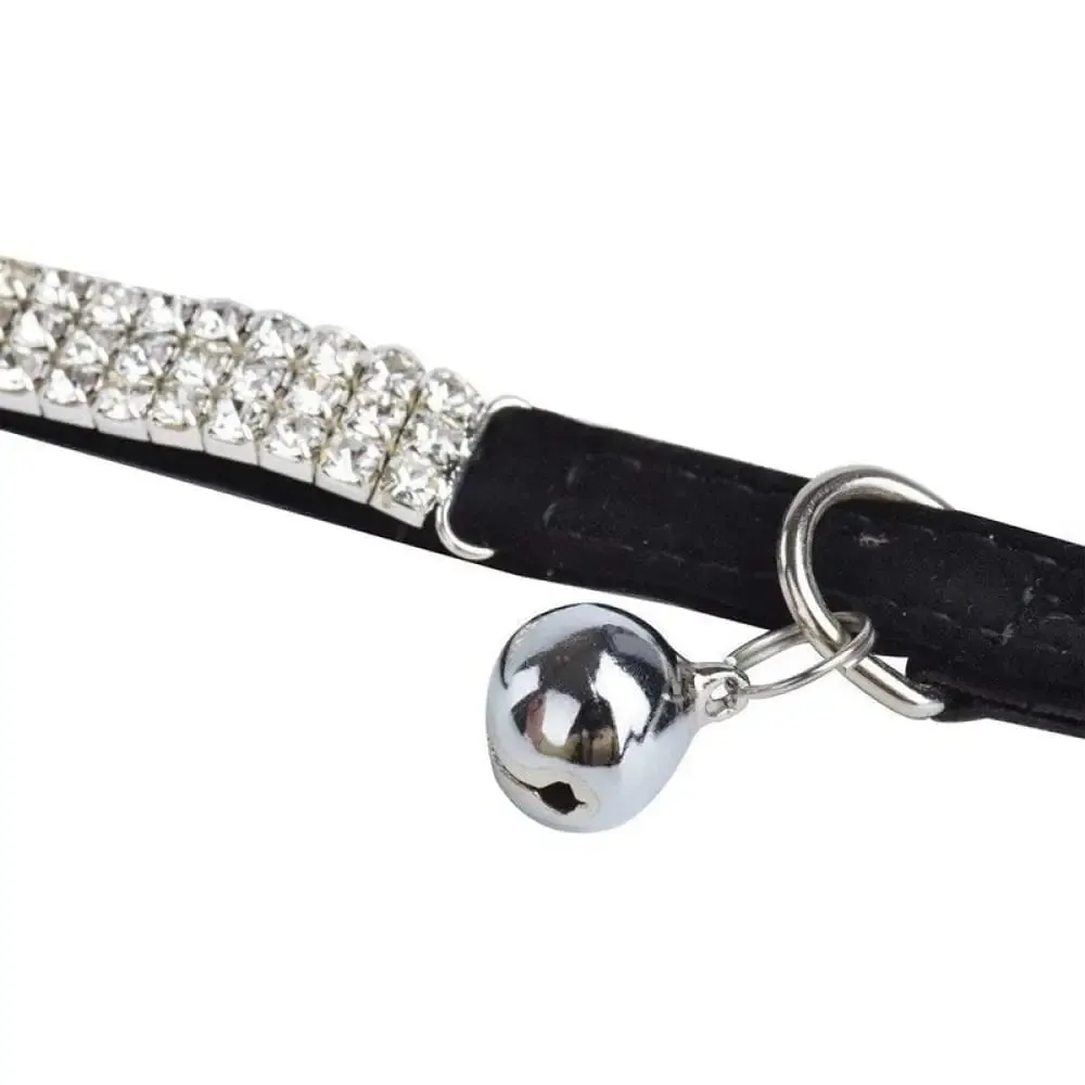 Comfortable Adjustable Soft Velvet Padded Rhinestone Bell Collar for Small Dogs