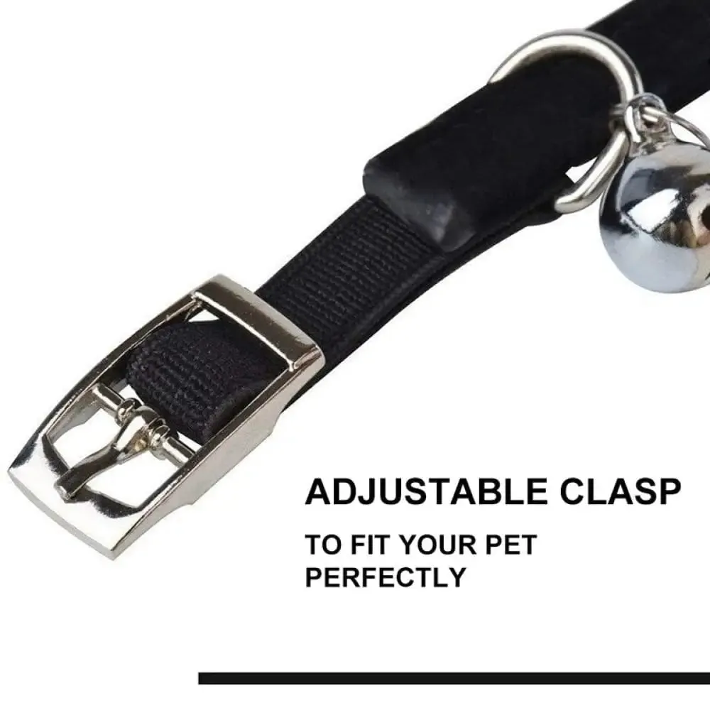 Comfortable Adjustable Soft Velvet Padded Rhinestone Bell Collar for Small Dogs