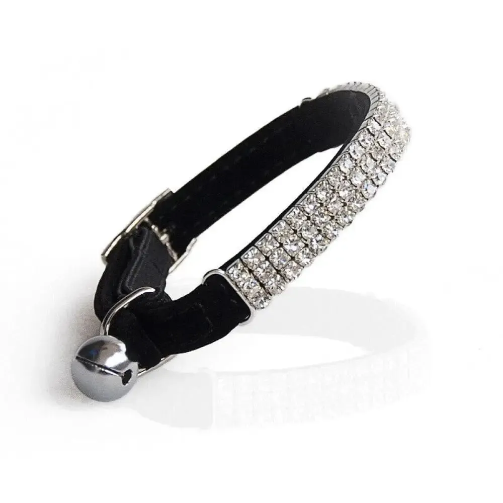 Comfortable Adjustable Soft Velvet Padded Rhinestone Bell Collar for Small Dogs