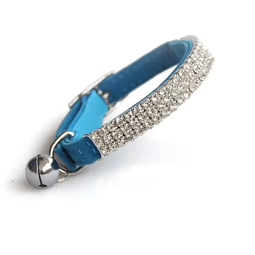 Comfortable Adjustable Soft Velvet Padded Rhinestone Bell Collar for Small Dogs