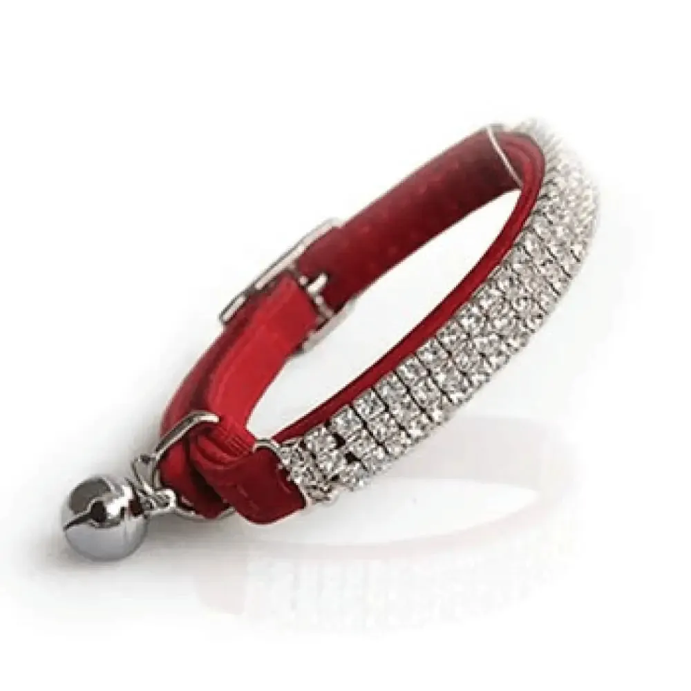 Comfortable Adjustable Soft Velvet Padded Rhinestone Bell Collar for Small Dogs