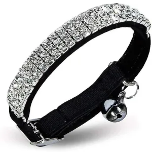 Comfortable Adjustable Soft Velvet Padded Rhinestone Bell Collar for Small Dogs