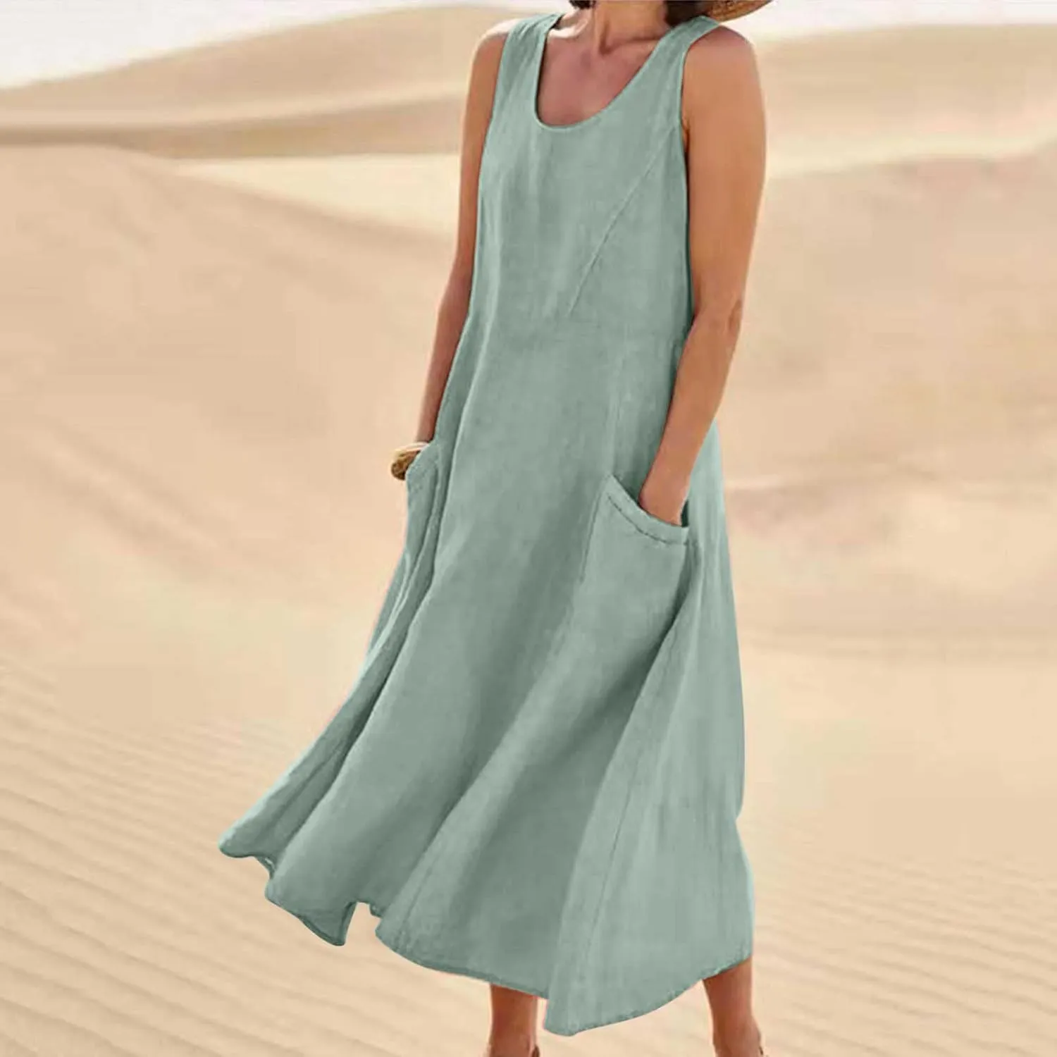 Cotton Linen Dresses for Women 2025 Casual Sleeveless Long Tank Summer Maxi Dress Casual Spring Beach Vacation Outfits