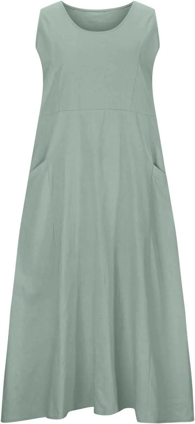 Cotton Linen Dresses for Women 2025 Casual Sleeveless Long Tank Summer Maxi Dress Casual Spring Beach Vacation Outfits