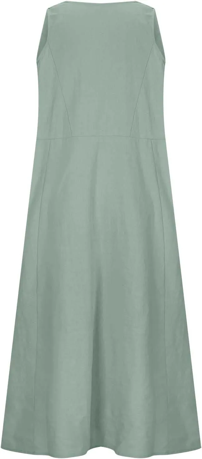Cotton Linen Dresses for Women 2025 Casual Sleeveless Long Tank Summer Maxi Dress Casual Spring Beach Vacation Outfits
