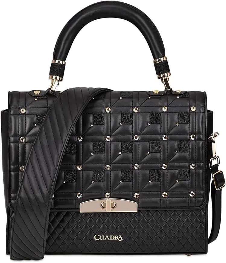 Cuadra women's handbag with genuine stingray leather with crystals black