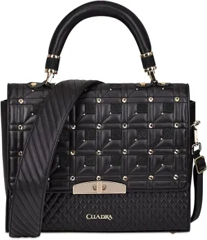 Cuadra women's handbag with genuine stingray leather with crystals black