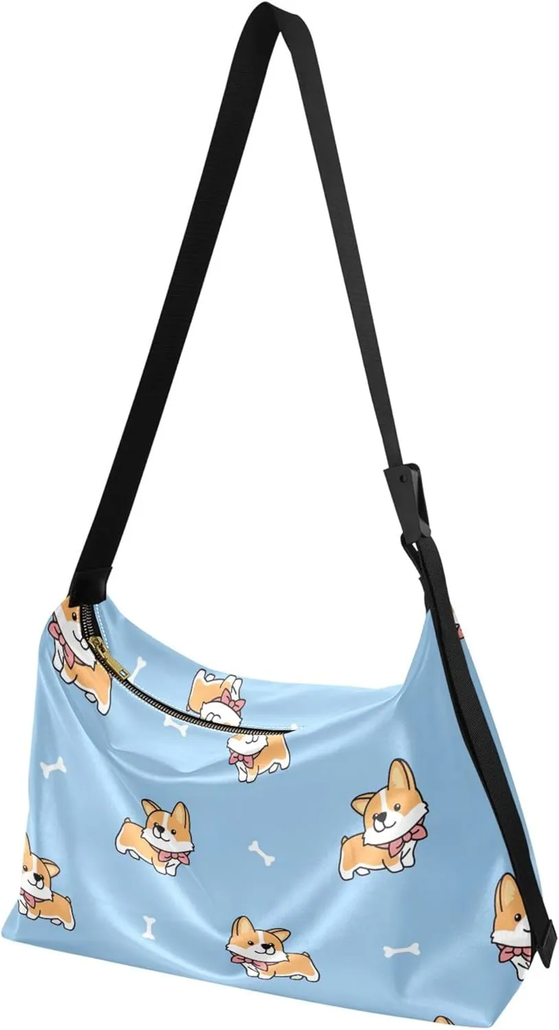 Cute Corgi Dog Ladies Leather Purses Hobo Large Crossbody Purse Graphic Animal Print Shoulder Handbag Purse
