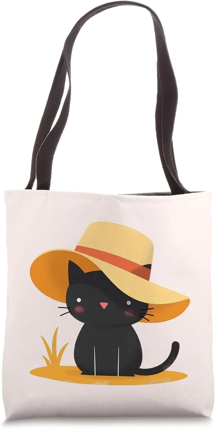 Cute Funny Cat Kitten Sun Hat Animal Summer Tote Bag