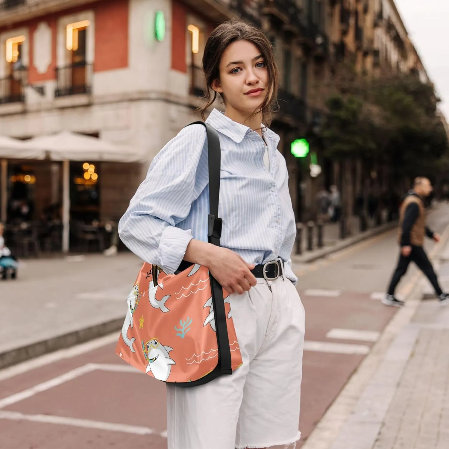 Cute Great White Shark Soft Leather Handbags Hobo Women's Large Purse Design Animal Print Shoulder Purse Bag