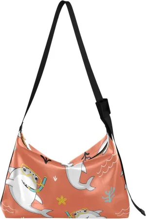 Cute Great White Shark Soft Leather Handbags Hobo Women's Large Purse Design Animal Print Shoulder Purse Bag