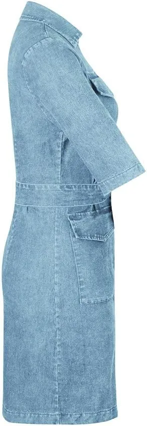 Denim Dress for Women Casual Denim Shirt Dress 2023 Short Sleeve Zip Up Tie Waist Jean Dresses Slim Fitted Casual Sexy