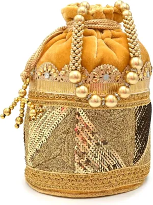 Designer Potli Bag with Beaded Handle and Embroidery