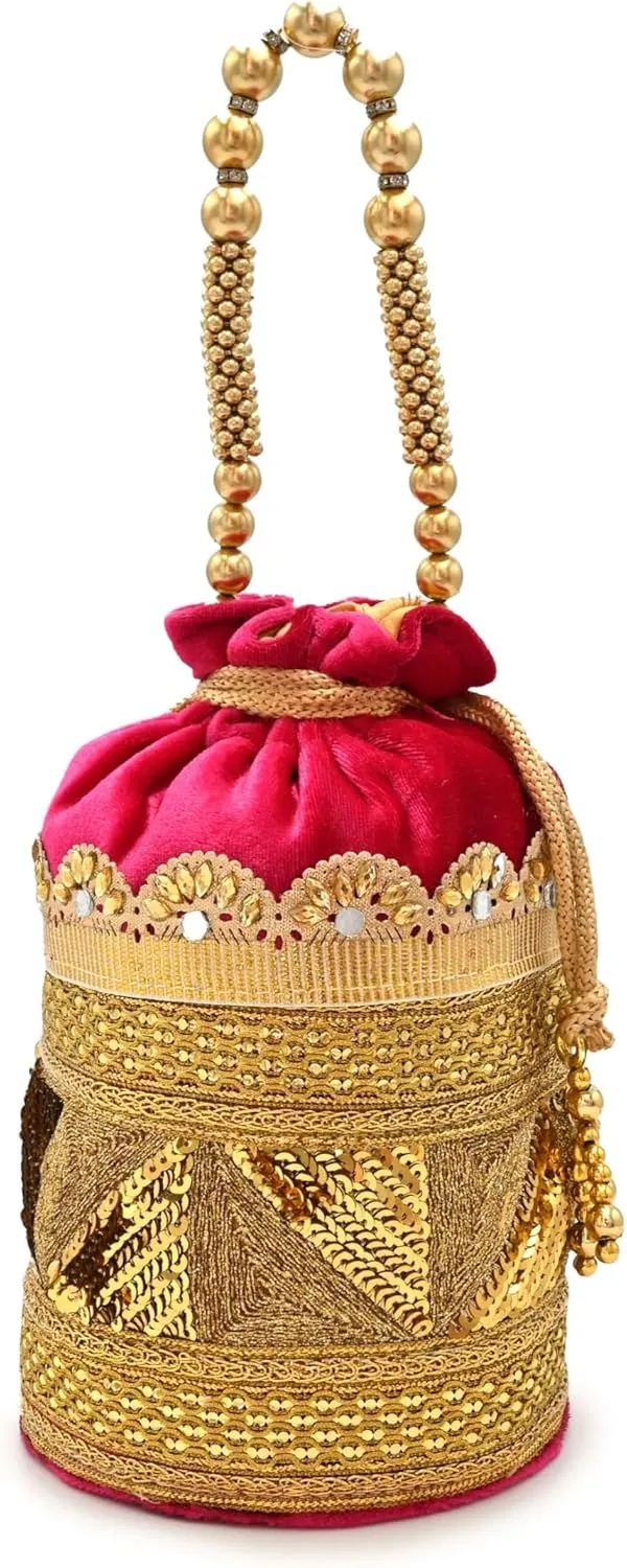 Designer Potli Bag with Beaded Handle and Embroidery