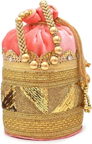 Designer Potli Bag with Beaded Handle and Embroidery