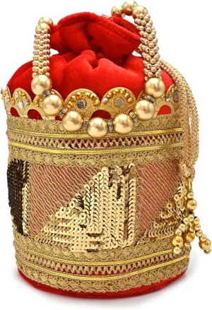 Designer Potli Bag with Beaded Handle and Embroidery