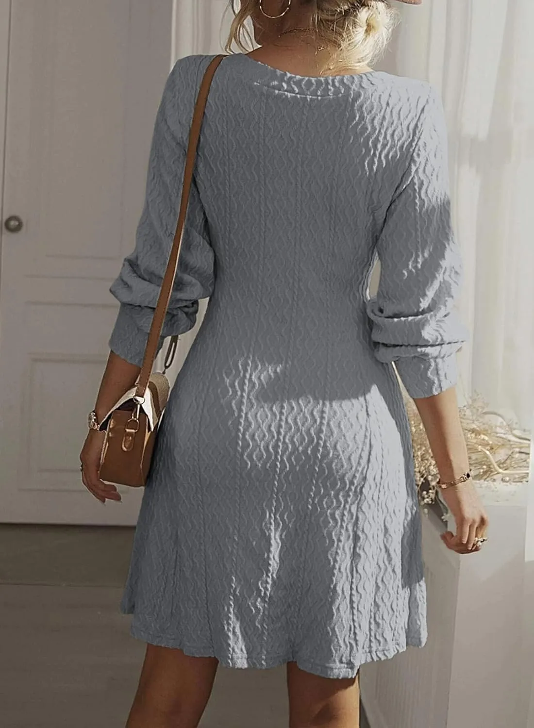 Dokotoo Dresses for Women 2025 Trendy Spring Dresses V Neck Knit A Line Long Sleeve Dress Sweater Dress
