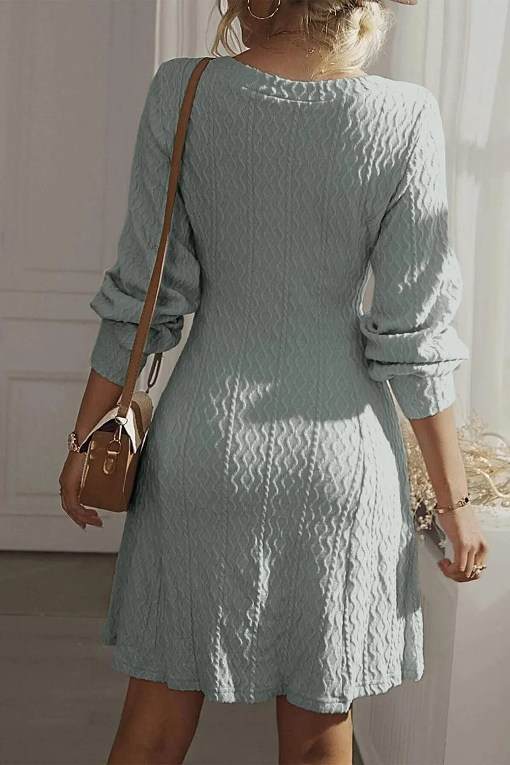 Dokotoo Dresses for Women 2025 Trendy Spring Dresses V Neck Knit A Line Long Sleeve Dress Sweater Dress