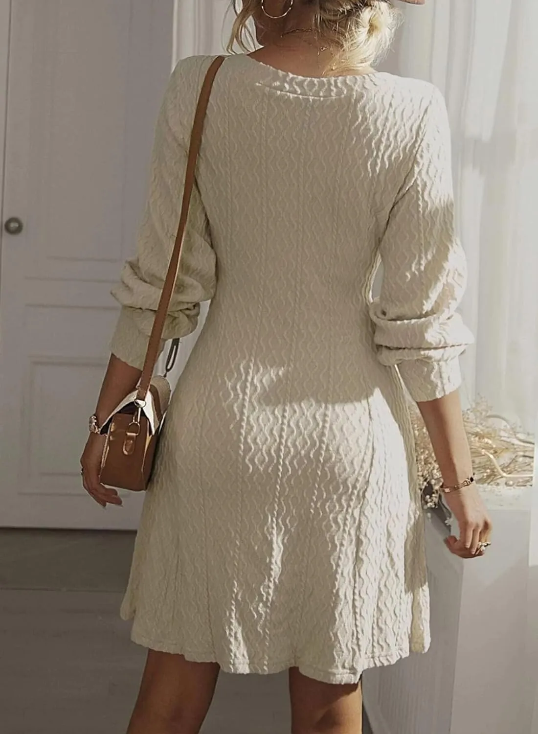 Dokotoo Dresses for Women 2025 Trendy Spring Dresses V Neck Knit A Line Long Sleeve Dress Sweater Dress