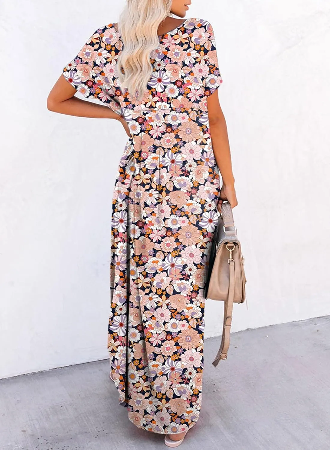 Dokotoo Womens Summer Dresses 2025 Short Sleeve Long T Shirt Dress Split Maxi Dress Beach Sundresses with Pockets