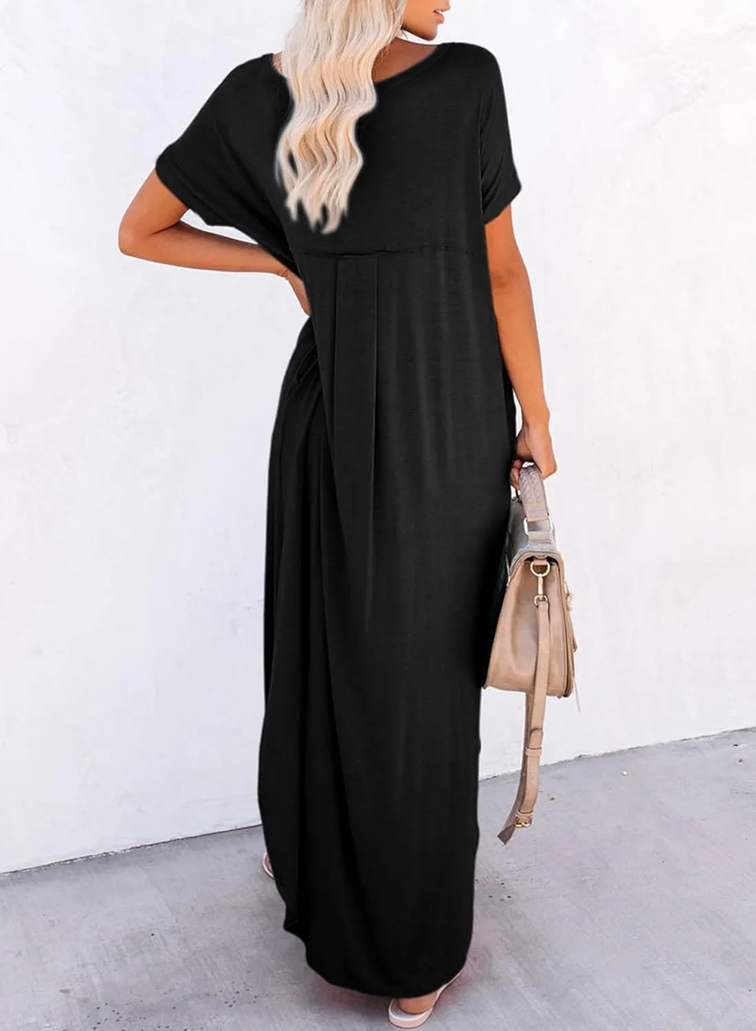 Dokotoo Womens Summer Dresses 2025 Short Sleeve Long T Shirt Dress Split Maxi Dress Beach Sundresses with Pockets