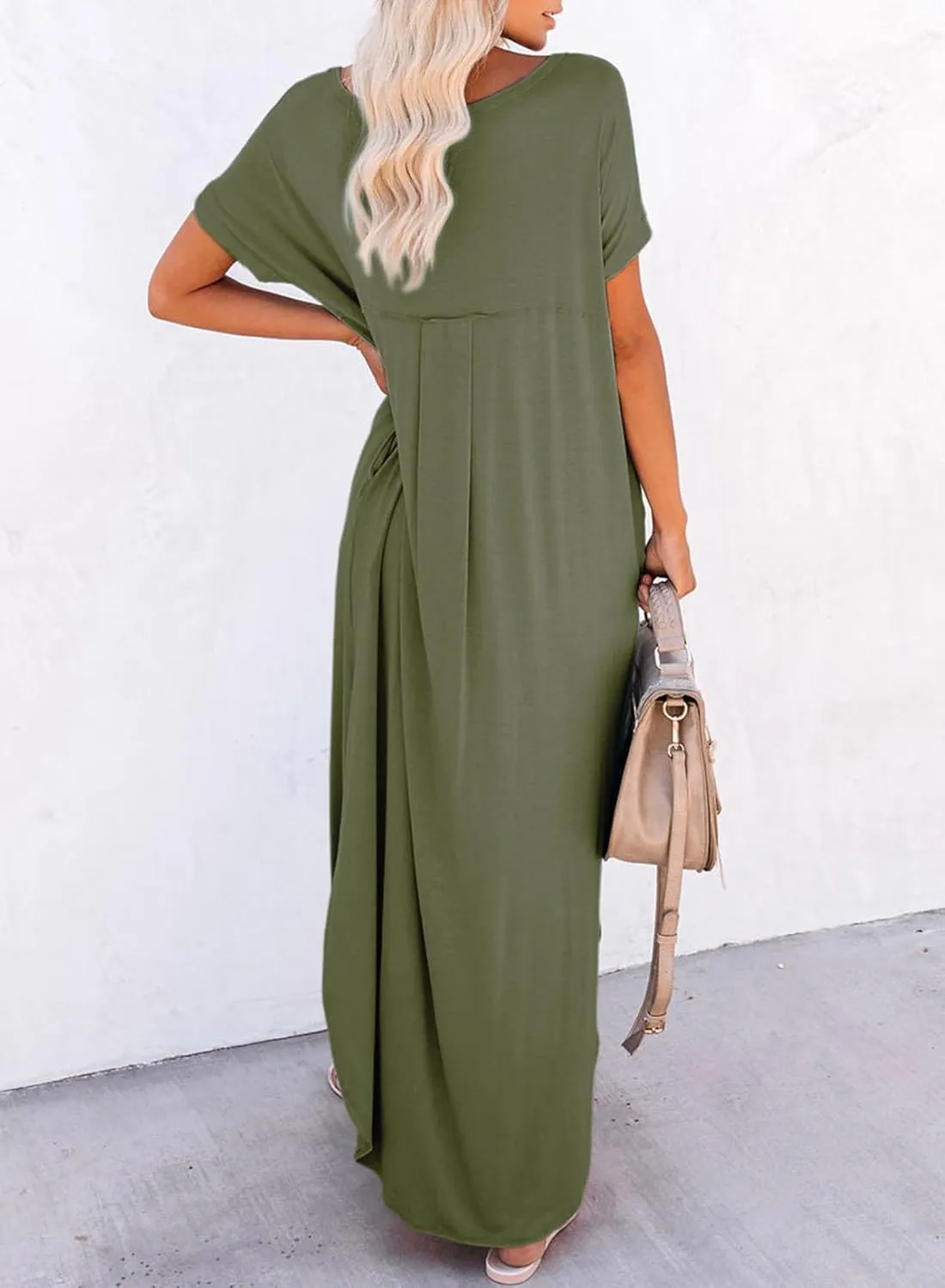Dokotoo Womens Summer Dresses 2025 Short Sleeve Long T Shirt Dress Split Maxi Dress Beach Sundresses with Pockets
