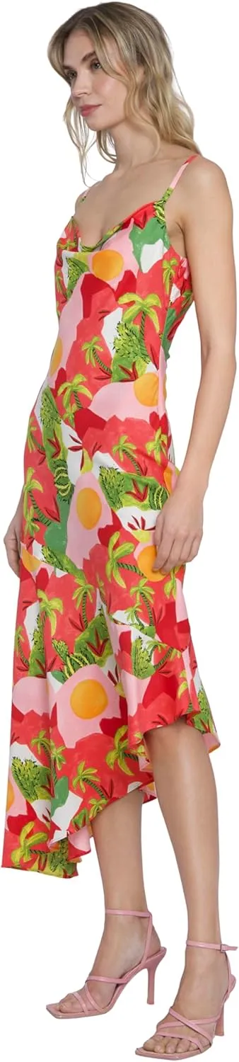 Donna Morgan Spaghetti Strap Neck Midi Asymmetrical Fit and Flare Skirt Womens Dresses