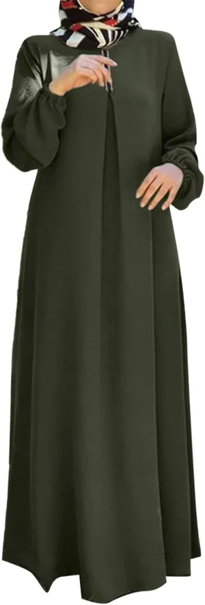 Dresses for Women 2024 Casual Midi Bohemian Polka Dot Print Muslim Dress Long Sleeves Prayer Casual Dress for Women