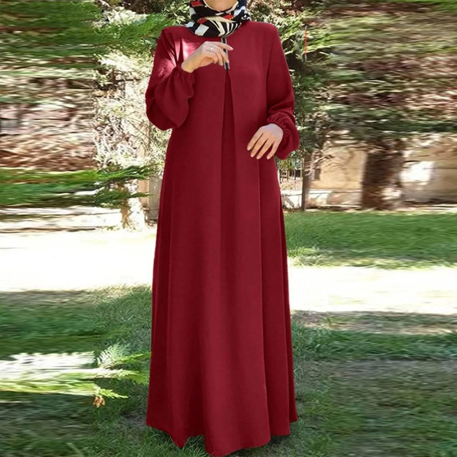 Dresses for Women 2024 Casual Midi Bohemian Polka Dot Print Muslim Dress Long Sleeves Prayer Casual Dress for Women