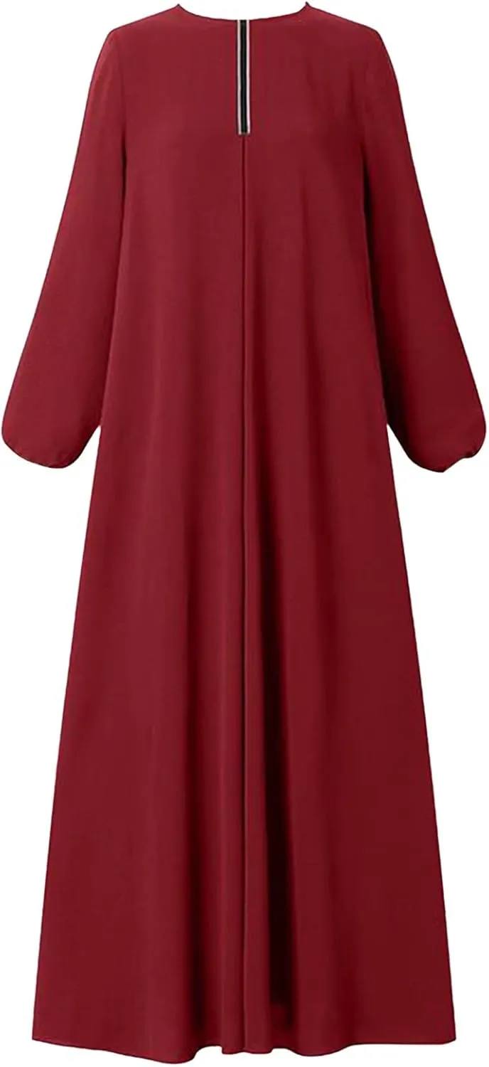 Dresses for Women 2024 Casual Midi Bohemian Polka Dot Print Muslim Dress Long Sleeves Prayer Casual Dress for Women