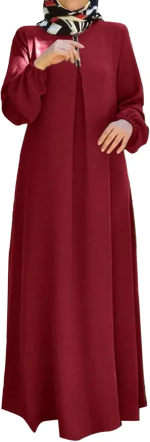 Dresses for Women 2024 Casual Midi Bohemian Polka Dot Print Muslim Dress Long Sleeves Prayer Casual Dress for Women