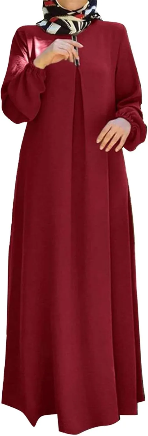 Dresses for Women 2024 Casual Midi Bohemian Polka Dot Print Muslim Dress Long Sleeves Prayer Casual Dress for Women