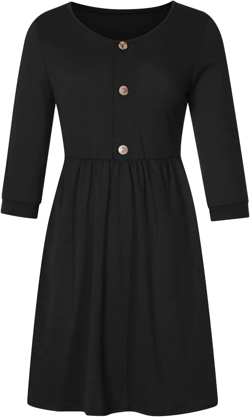 Dresses for Women Fall Casual V-Neck Button Down Pleated Dress with Pockets Outdoor Vacation Beach Bodycon Mini Dress