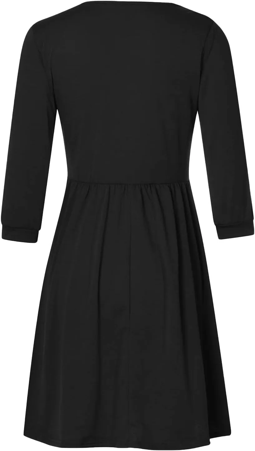 Dresses for Women Fall Casual V-Neck Button Down Pleated Dress with Pockets Outdoor Vacation Beach Bodycon Mini Dress