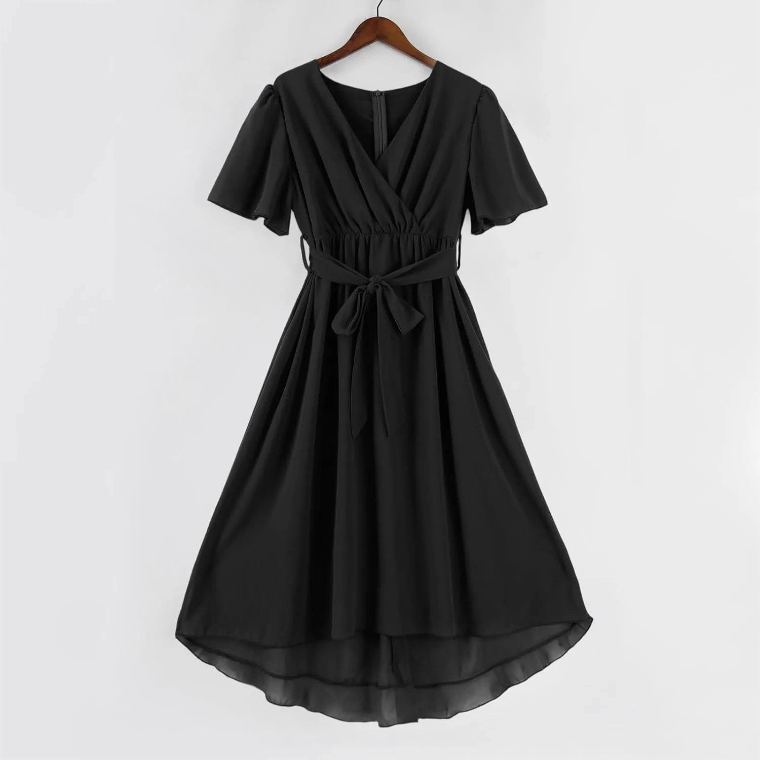 Dresses for Women,Chiffon Sexy Midi Dresses Short Sleeve Flowy Wrap Wedding Guest Womens Summer Dress Cocktail Prom