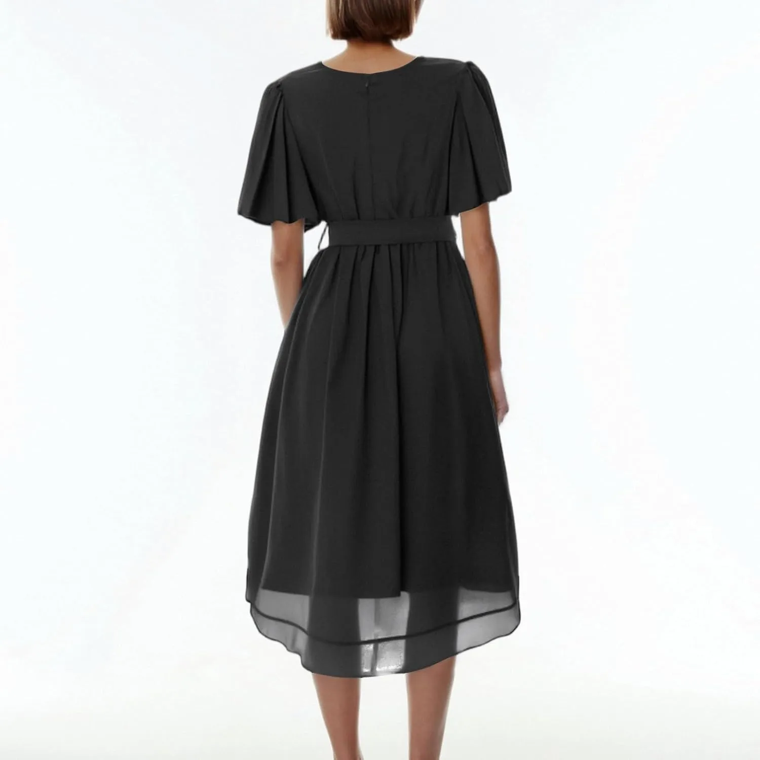 Dresses for Women,Chiffon Sexy Midi Dresses Short Sleeve Flowy Wrap Wedding Guest Womens Summer Dress Cocktail Prom