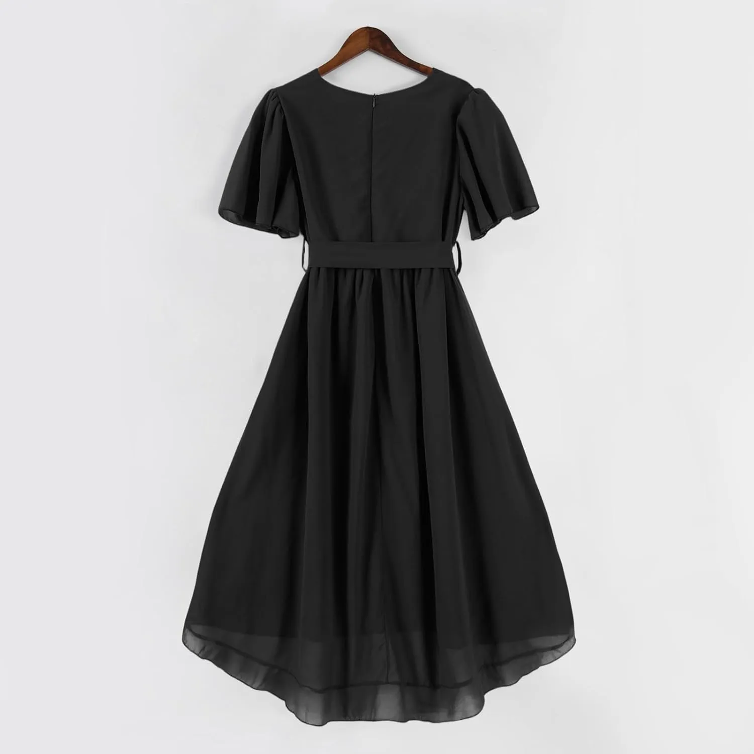 Dresses for Women,Chiffon Sexy Midi Dresses Short Sleeve Flowy Wrap Wedding Guest Womens Summer Dress Cocktail Prom