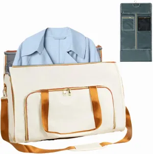 Duff Travel Bag, Convertible Duffel Suit Carrier, Wrinkle-Free Storage for Men's Suits & Women's Evening Gowns, Foldable Hanging Garment Organizer (Beige,21.5x11x13 inch)