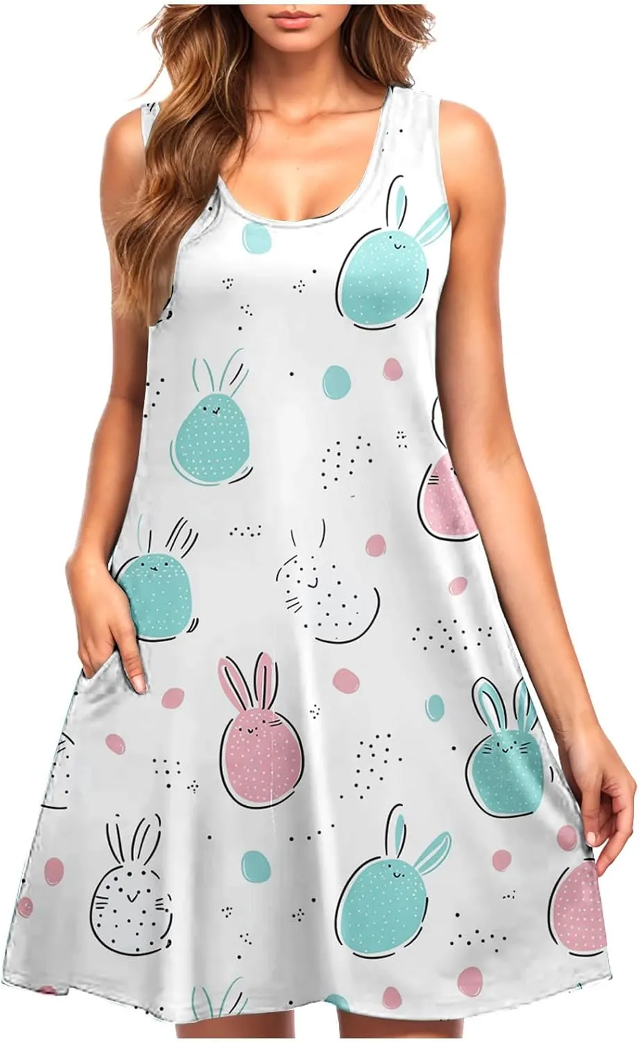 Easter Dresses for Women 2025 Cute Graphic Sleeveless Tank Dress Casual Summer Beach Sundress Vacation Outfits