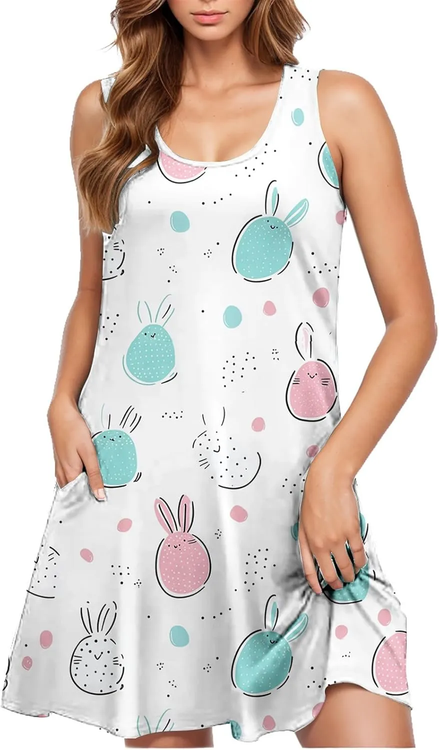 Easter Dresses for Women 2025 Cute Graphic Sleeveless Tank Dress Casual Summer Beach Sundress Vacation Outfits