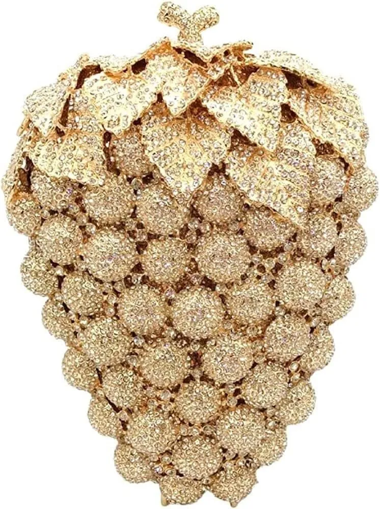 Evening Bag Both Side Sparkly Bag Hollow Carved Grape Rhinestone Evening Clutch Women Luxury Crystal Handbags Purses (Color : Gold)